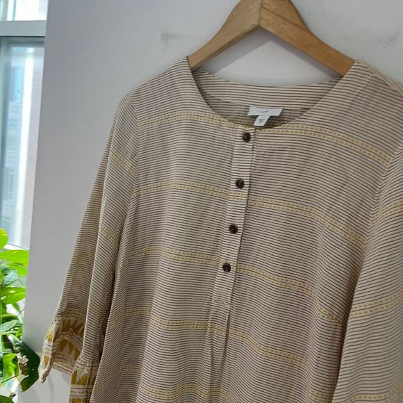J. Jill Brown & Yellow Stripe Blouse Size Medium - Picture 2 of 5